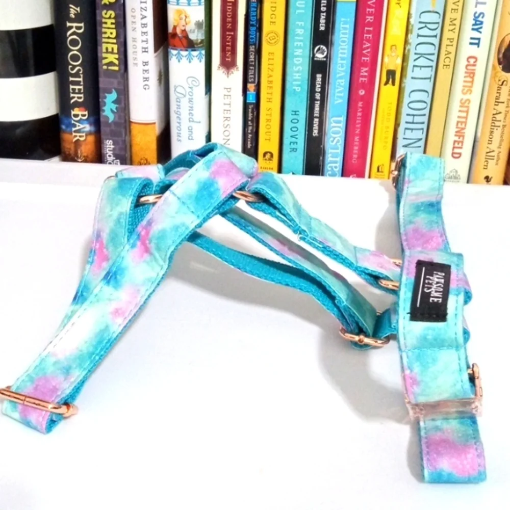 PAWSOME PETS PINK BLUE TIE DYE DOG HARNESS SIZE LARGE NWT